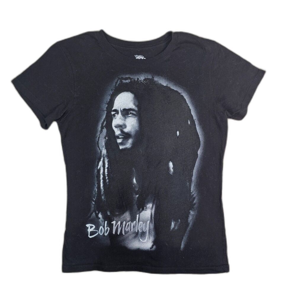 Bob Marley Tee Black Cotton Band Shirt Reggae Rock Portrait Top Women's Large